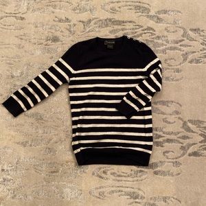 3/4 Sleeve Navy and White Cashmere Sweater